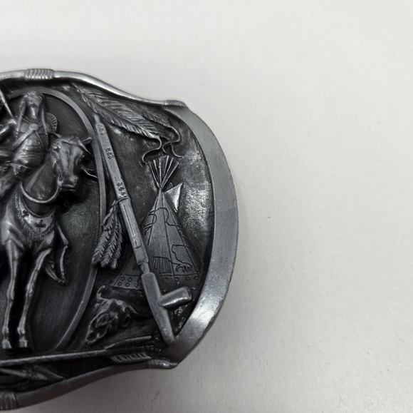 Bergamont Vintage 1984 Brass Works 150 Belt Buckle 3D Native American On Horse - Picture 5 of 11
